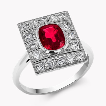 Art Deco 1.30ct Burmese Ruby and Diamond Plaque Ring