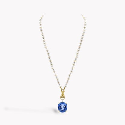 Masterpiece 37.09ct Sri Lankan Sapphire, Keshi Pearl and Diamond Figa Fortune Pendant