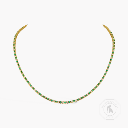 Brilliant Cut 2.61ct Emerald and Diamond Line Necklace