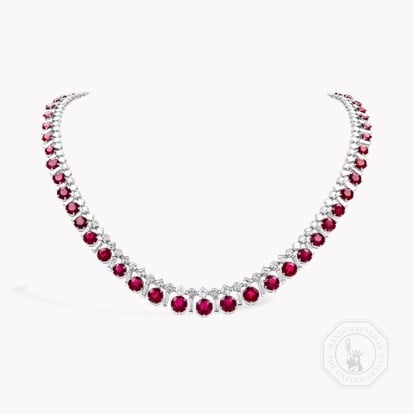 Masterpiece Brilliant Cut 39.04ct Burma Ruby and Diamond Necklace in Platinum