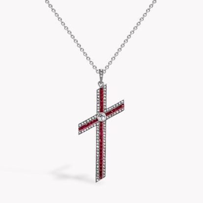 Edwardian Ruby Cross Pendant in Platinum