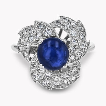 Cartier Cabochon Cut 2.50ct Sapphire and Diamond Cluster Ring
