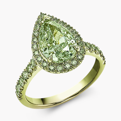 Masterpiece Celestial Fancy Yellowish-Green Pear Cut Diamond Ring 3.00cts in 18ct Green Gold