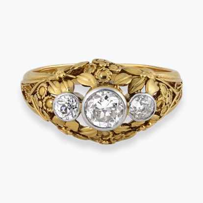 Art Nouveau Old Cut Diamond Three Stone Ring
