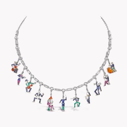 Art Deco Diamond & Gemstone Charm Necklace/Bracelet 5.10ct in Platinum