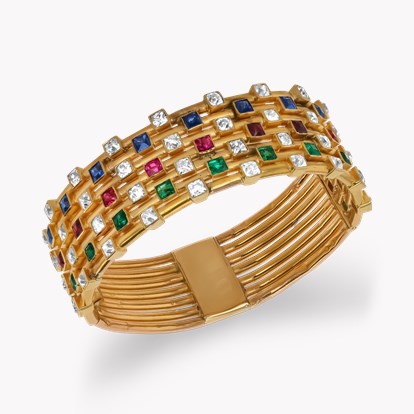 Belle Epoque Mellerio Diamond, Emerald, Ruby and Sapphire Seven Row Harem Bangle