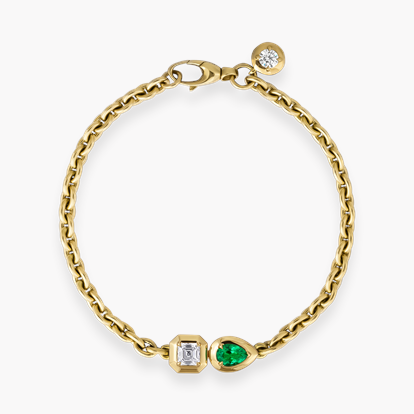 Skimming Stone Diamond and Emerald Toi et Moi Chain Bracelet