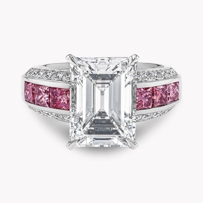 Masterpiece Emerald Cut 5.02ct Diamond and Fancy Pink Diamond Ring