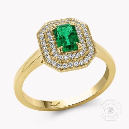 Octagonal Cut 0.62ct Emerald and Diamond Cluster Ring