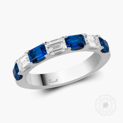 Emerald Cut 1.35ct Sapphire and Diamond Half Eternity Ring