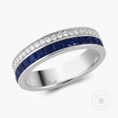 Princess Cut 0.75ct Sapphire and Diamond Half Eternity Ring