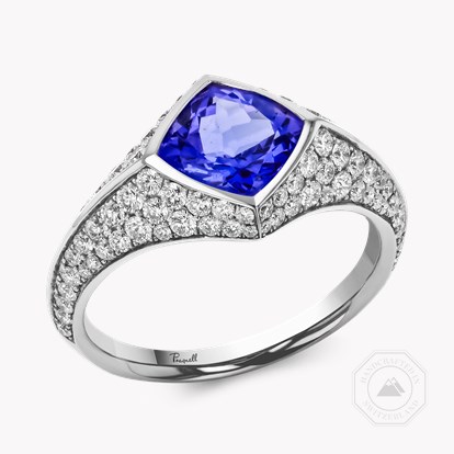 Square Cut 1.18ct Tanzanite and Diamond Ring in 18ct White Gold