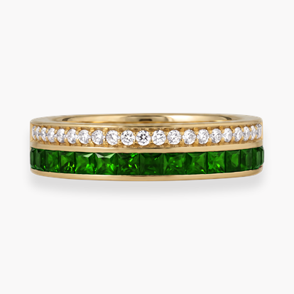 Brilliant Cut Tsavorite Garnet and Diamond Half Eternity Ring