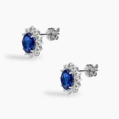 Oval Cut Sapphire and Diamond Cluster Earrings