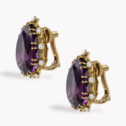 Retro Cartier Pear Shaped Amethyst and Diamond Earrings