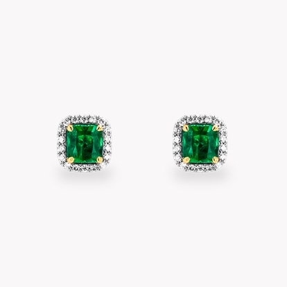Emerald and Diamond Cluster Earrings - Octagon Cut 0.76ct in Platinum and 18ct Yellow Gold