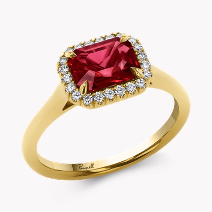 Octagon Cut 1.49ct Mozambique Ruby and Diamond Ring in 18ct Yellow Gold