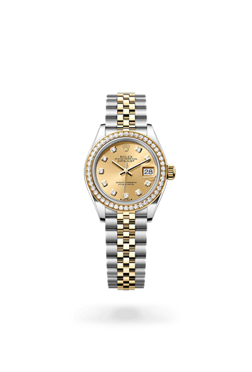 Lady-Datejust * Oyster, 28 mm, Oystersteel, yellow gold and diamonds with a Champagne-colour set with diamonds Diamond-set bezel and Jubilee, five-piece links bracelet