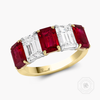 Octagonal Cut 3.44ct Ruby and Diamond Ring