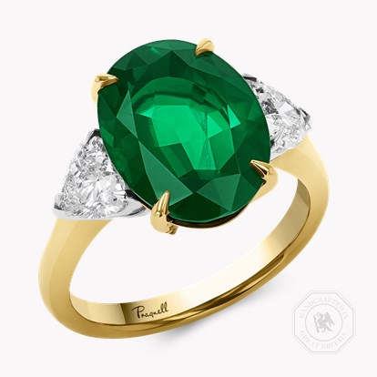 Venus Setting 4.87ct Emerald and Diamond Three Stone Ring in 18ct Yellow Gold and Platinum