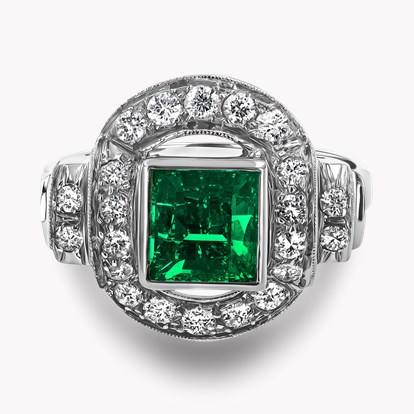 Art Deco Emerald and Diamond Cocktail Ring
