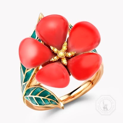Wildflower Poppy Yellow Diamond Ring 0.06ct in Yellow Gold