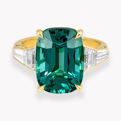 Cushion Cut 6.61ct Lagoon Tourmaline and Diamond Ring