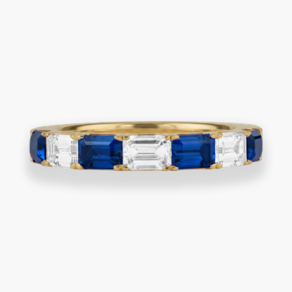 Emerald Cut 1.35ct Sapphire and Diamond Half Eternity Ring