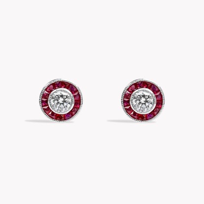 Brilliant Cut Ruby and Diamond Cluster Earrings