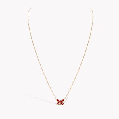 Butterfly Ruby Pendant Necklace 0.66ct in Yellow Gold