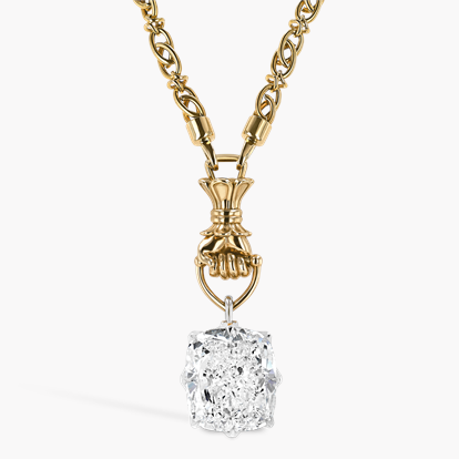Masterpiece Figa Fortune 32.34ct Cushion Cut Diamond Long Chain Pendant Necklace 32.34ct in Platinum & 18ct Yellow Gold