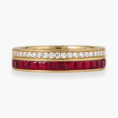 Princess Cut 0.75ct Ruby and Diamond Half Eternity Ring