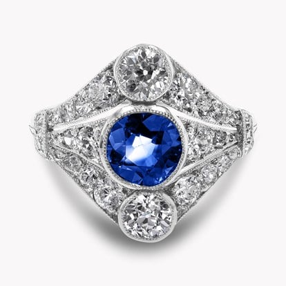 Edwardian Sapphire and Diamond Cluster Ring