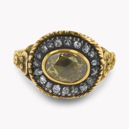 Georgian Oval Cut Yellow Diamond Cluster Ring