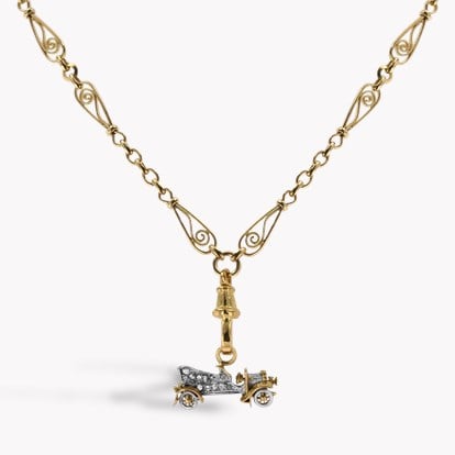 Edwardian Rose Cut Diamond Motor Car Clip Pendant in Silver & 18ct Yellow Gold