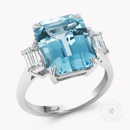 Emerald Cut 5.80ct Aquamarine and Diamond Ring in Platinum