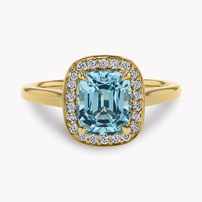 Cushion Cut 1.54ct Lukusuzi Aquamarine and Diamond Cluster Ring