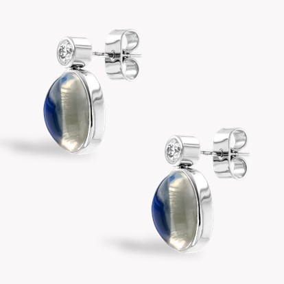 Cabochon Cut 16.08ct Moonstone Earrings in 18ct White Gold