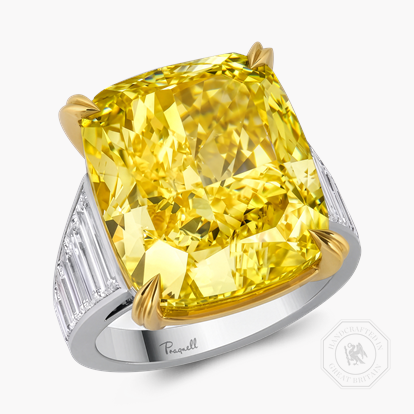 Masterpiece Cushion Cut 25.19ct South African Fancy Vivid Yellow Diamond Ring
