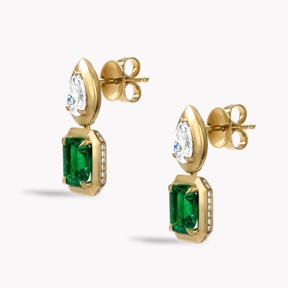 Skimming Stone Octagonal Cut 1.59ct Emerald and Diamond Earrings