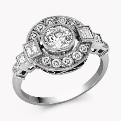 Art Deco Inspired 0.75ct Diamond Target Ring in Platinum