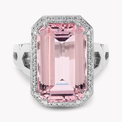 Octagonal Cut 7.14ct Morganite and Diamond Ring