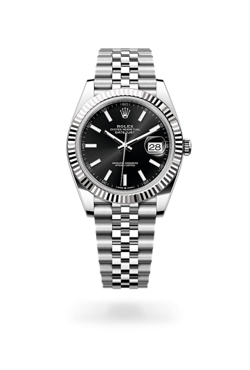 Datejust 41 * Oyster, 41 mm, Oystersteel and white gold with a Bright black Fluted bezel and Oyster, three-piece solid links bracelet