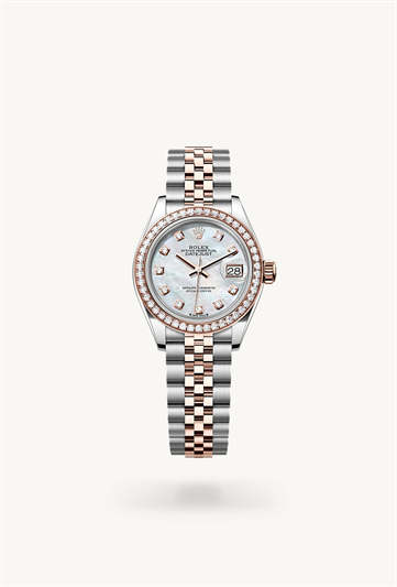 Rolex Lady-Datejust Oyster, 28 mm, Oystersteel, Everose gold and diamonds