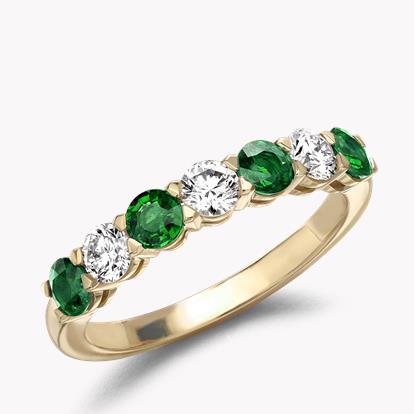 Emerald and Diamond Seven-Stone Ring 1.03ct in 18ct Yellow Gold