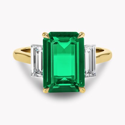 Octagonal 3.81ct Emerald and Diamond Three Stone Ring