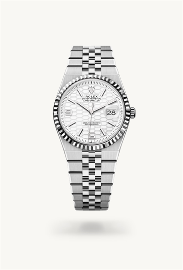 Land-Dweller 36 * Oyster, 36 mm, Oystersteel and white gold with a Intense white, honeycomb motif Fluted bezel and Flat Jubilee, five-piece solid links bracelet