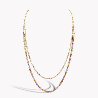 Rainbow Fancy Sapphire and Diamond Two-Row Necklace 14.83ct in 18ct Rose Gold