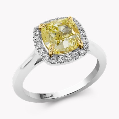 Celestial 3.02ct Kimberley Fancy Intense Yellow Diamond Cluster Ring in Platinum