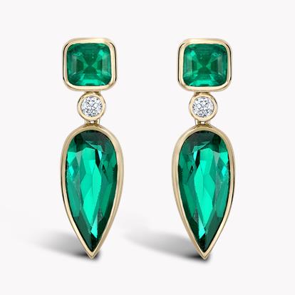 Masterpiece Pear Emerald Drop Earrings 4.59ct in Yellow Gold